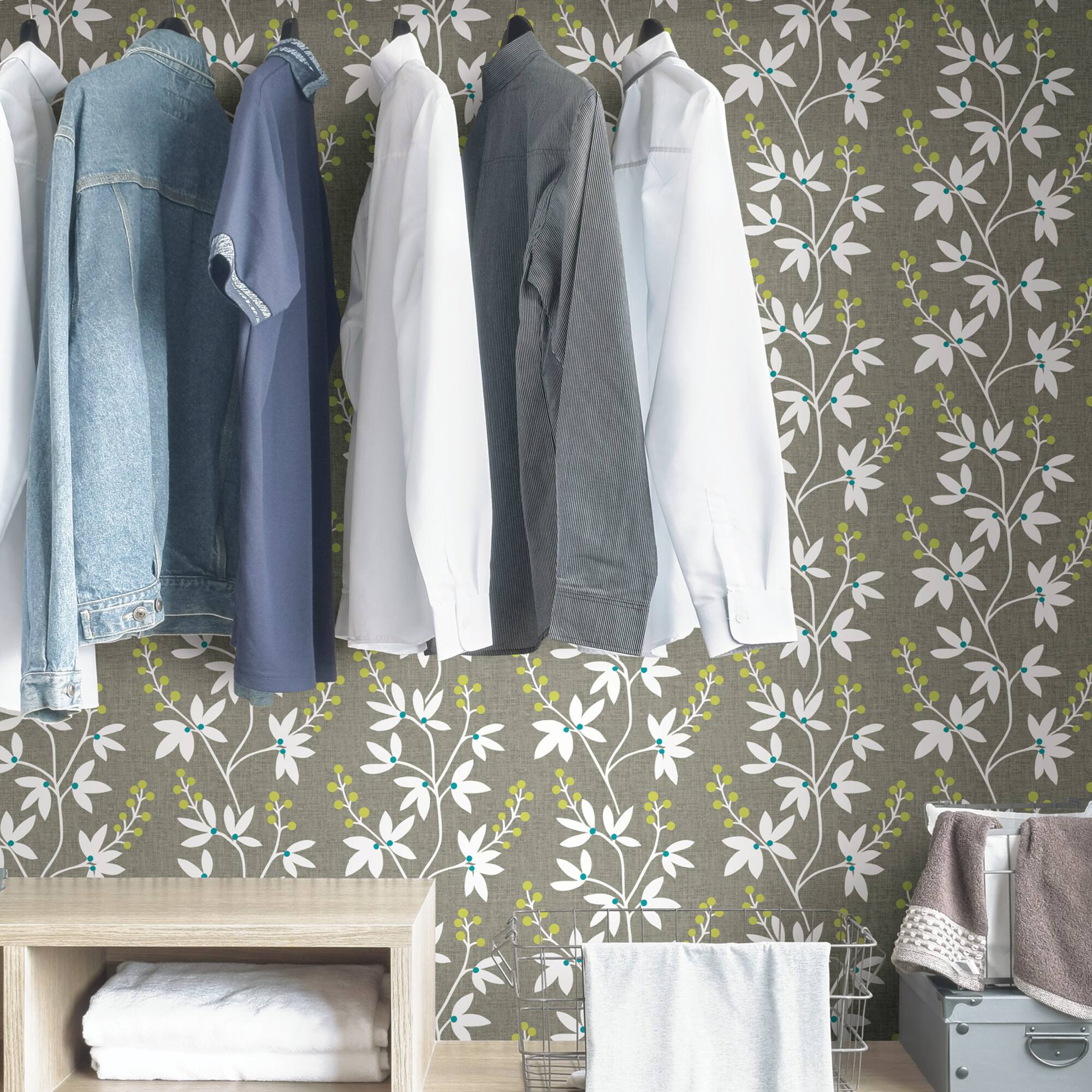 NuWallpaper Taupe & Lime Fairfield Peel & Stick Wallpaper